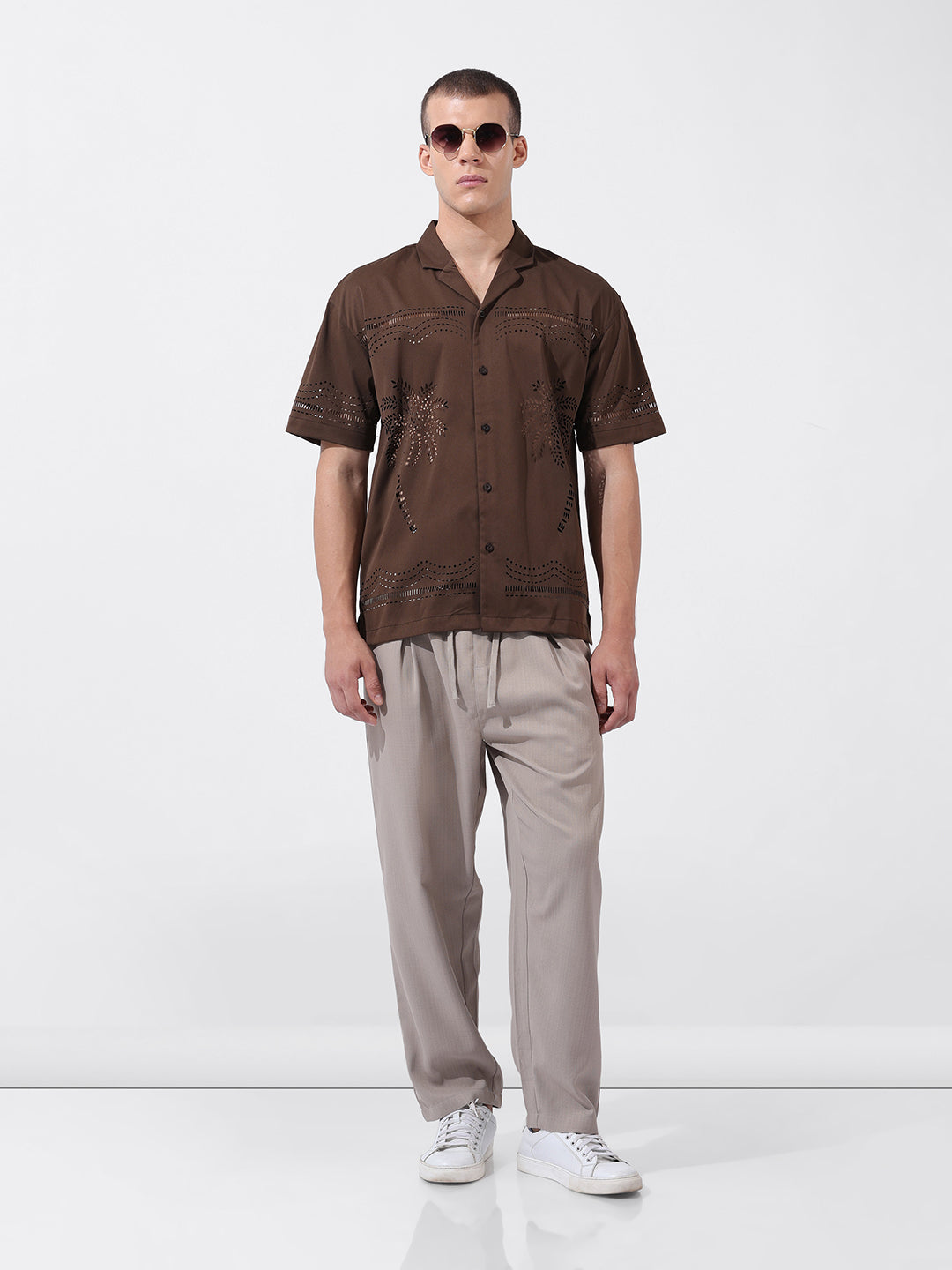 Men's Brown Relaxed Fit Solid  Resort Wear Shirt
