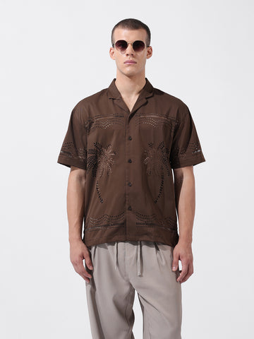 Men's Brown Relaxed Fit Solid  Resort Wear Shirt