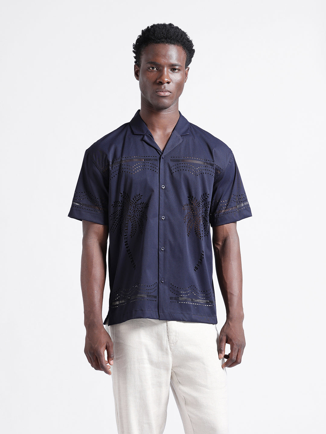 Men's Blue Relaxed Fit Solid  Resort Wear Shirt