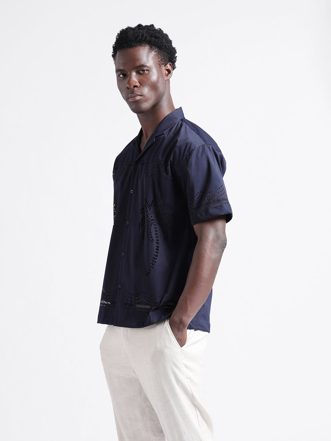 Men's Blue Relaxed Fit Solid  Resort Wear Shirt