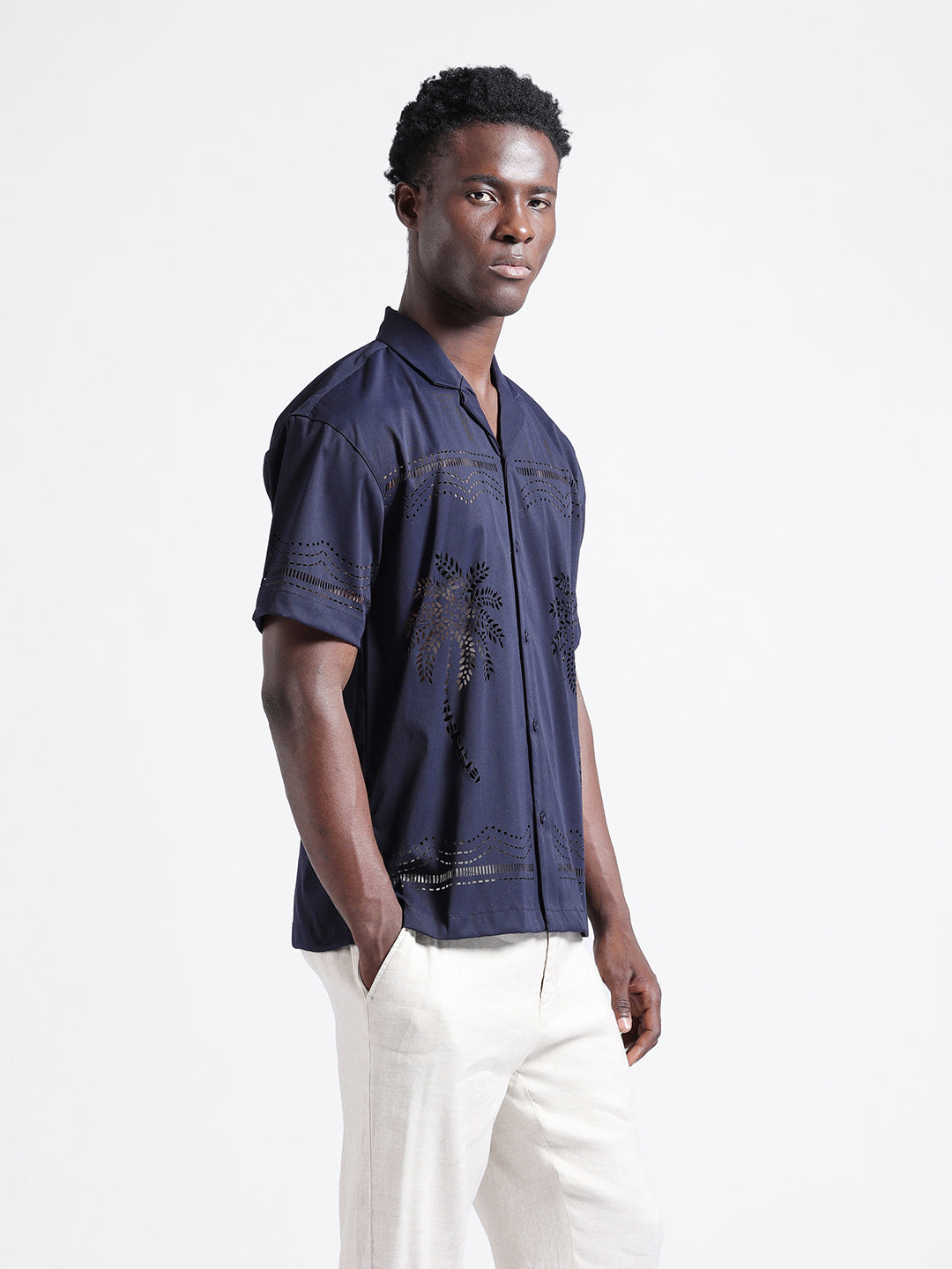 Men's Blue Relaxed Fit Solid  Resort Wear Shirt