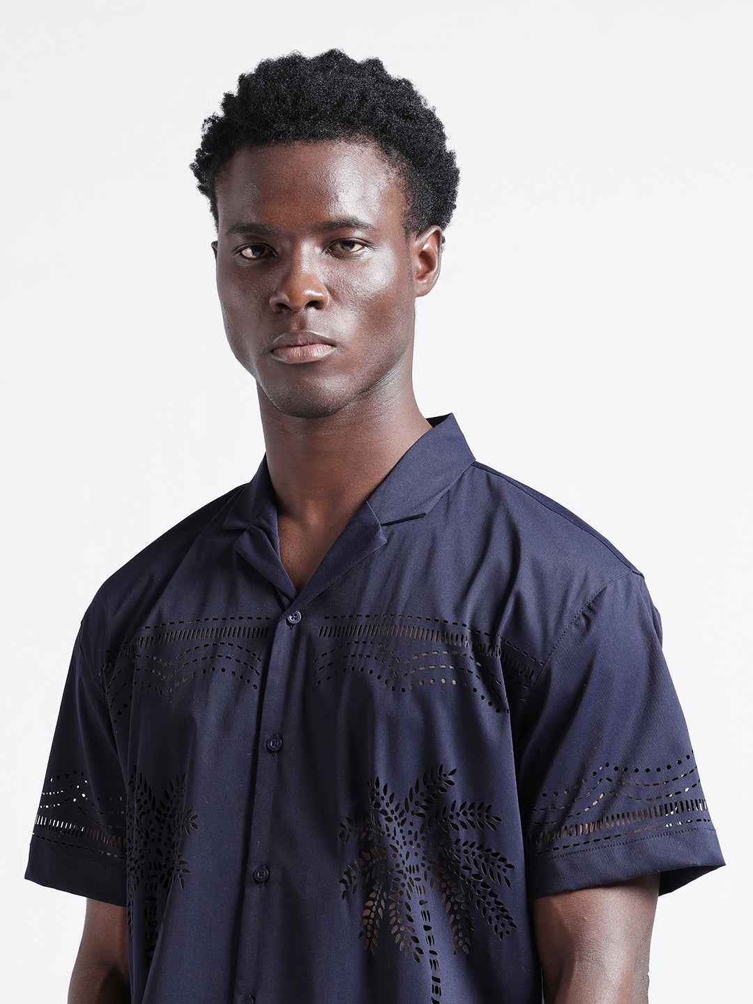 Men's Blue Relaxed Fit Solid  Resort Wear Shirt