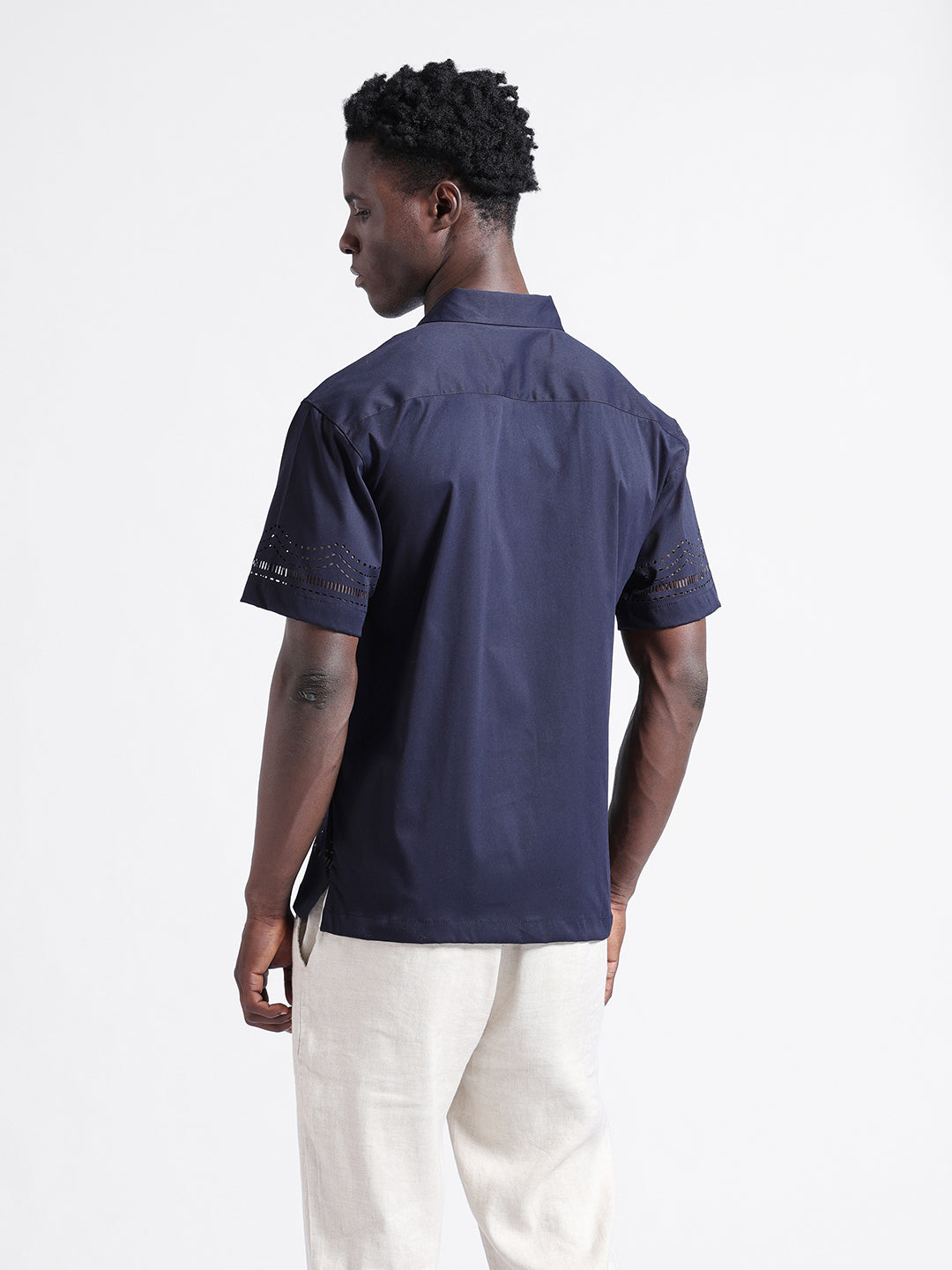 Men's Blue Relaxed Fit Solid  Resort Wear Shirt