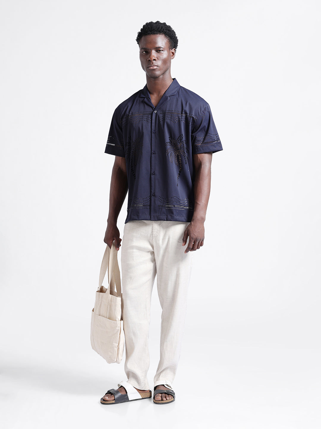 Men's Blue Relaxed Fit Solid  Resort Wear Shirt