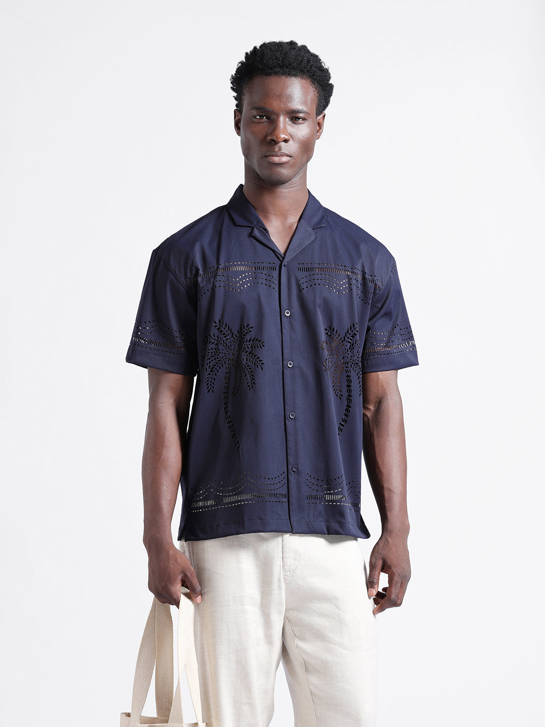Men's Blue Relaxed Fit Solid  Resort Wear Shirt