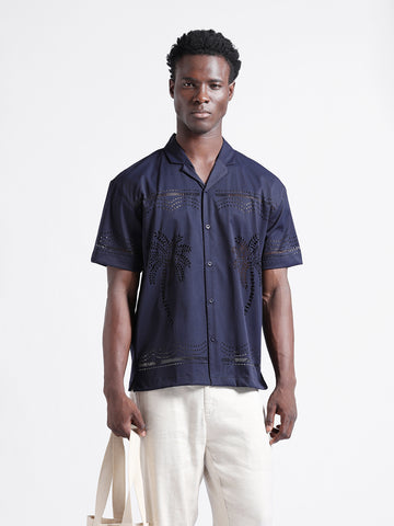 Men's Blue Relaxed Fit Solid  Resort Wear Shirt
