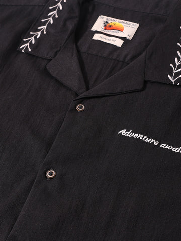 Men's Black Relaxed Fit Embroided Resort Wear Shirt