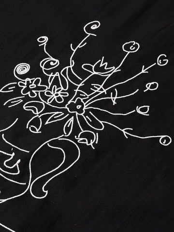 Men's Black Relaxed Fit Embroided Resort Wear Shirt