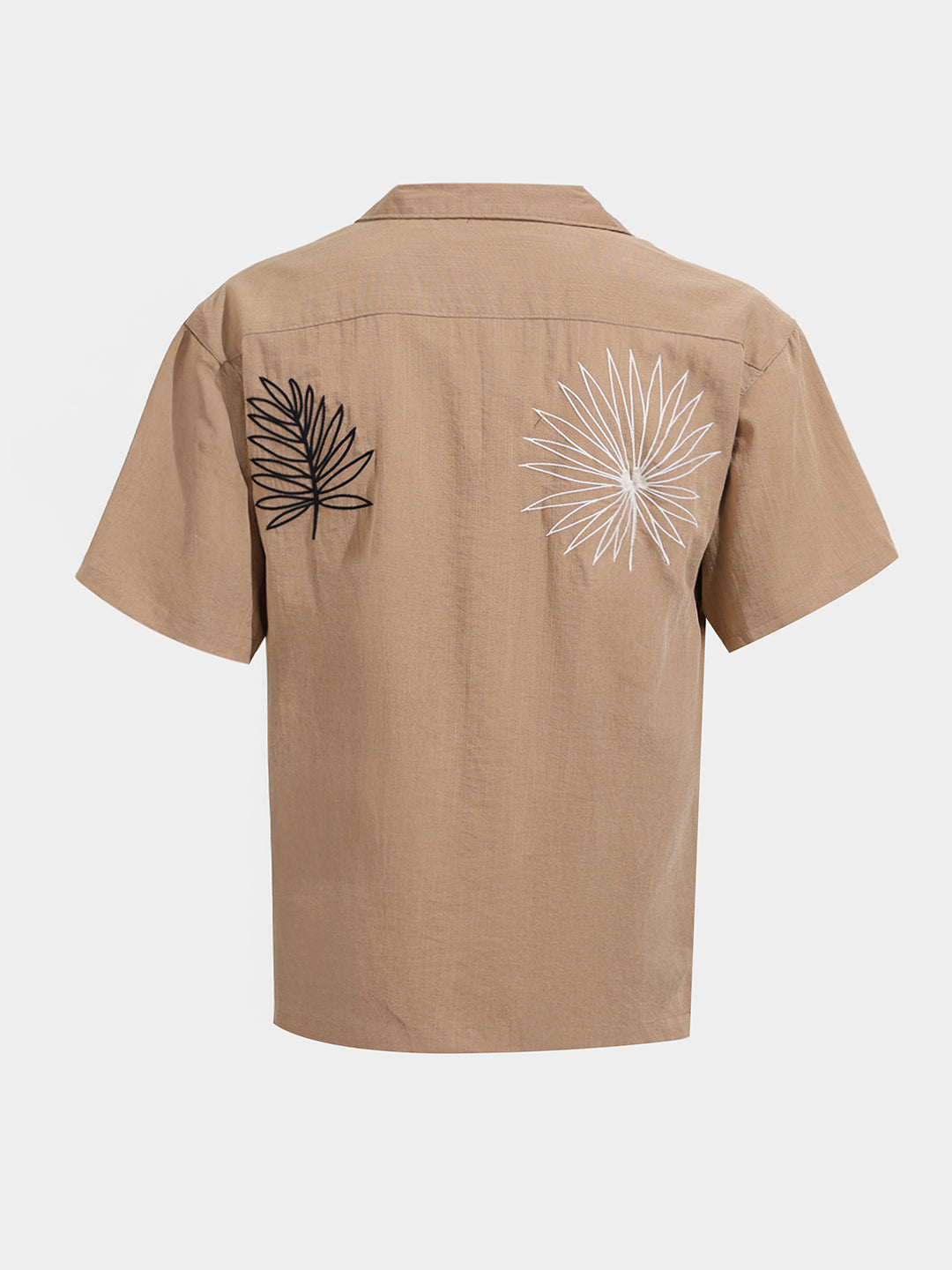 Men's Beige Relaxed Fit Embroided Resort Wear Shirt