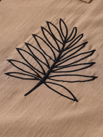 Men's Beige Relaxed Fit Embroided Resort Wear Shirt