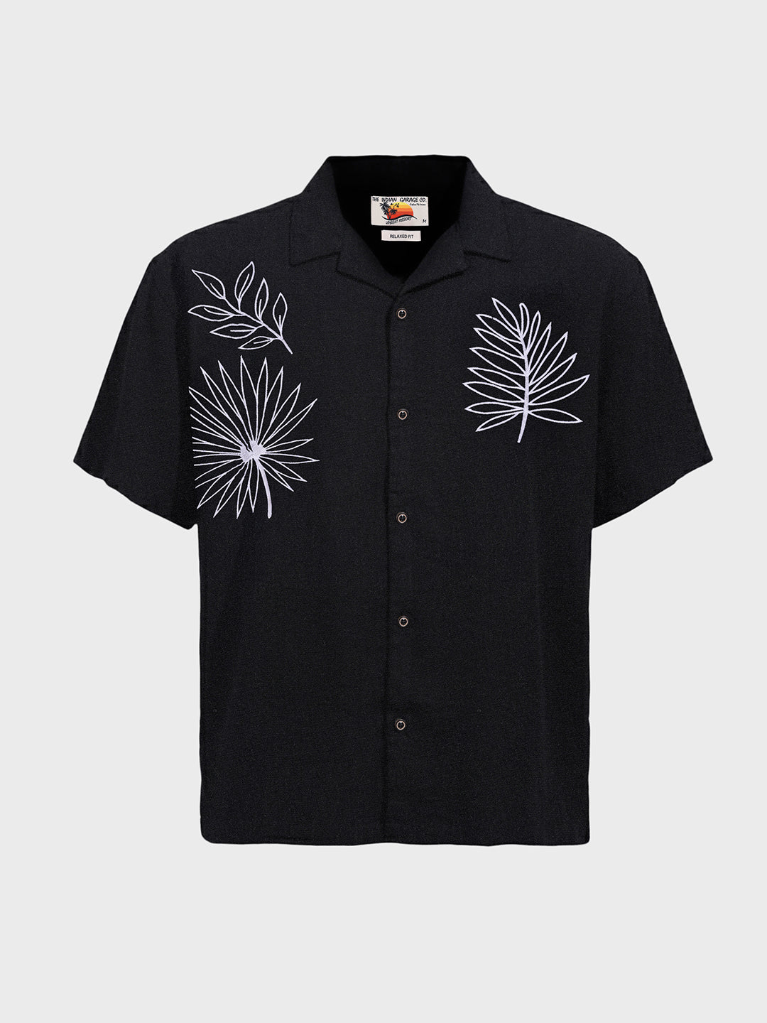 Men's Black Relaxed Fit Embroided Resort Wear Shirt