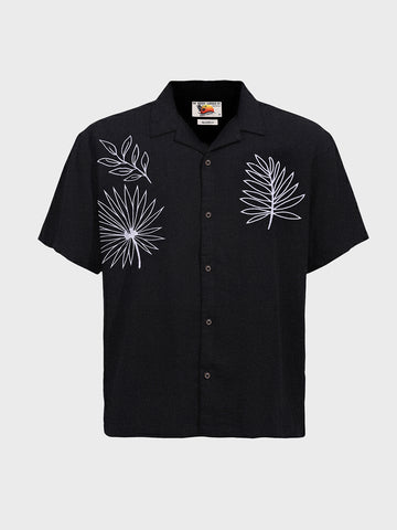 Men's Black Relaxed Fit Embroided Resort Wear Shirt