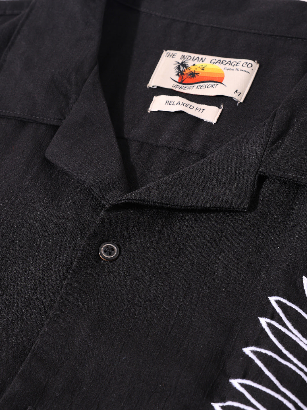 Men's Black Relaxed Fit Embroided Resort Wear Shirt