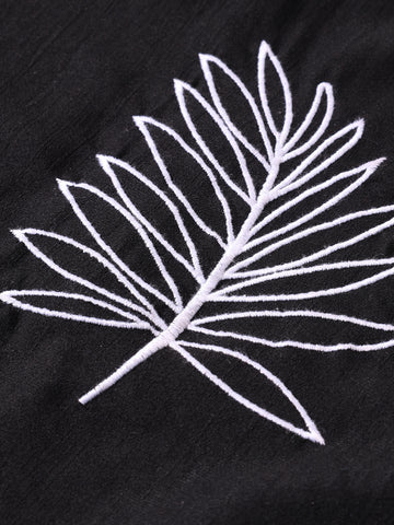 Men's Black Relaxed Fit Embroided Resort Wear Shirt