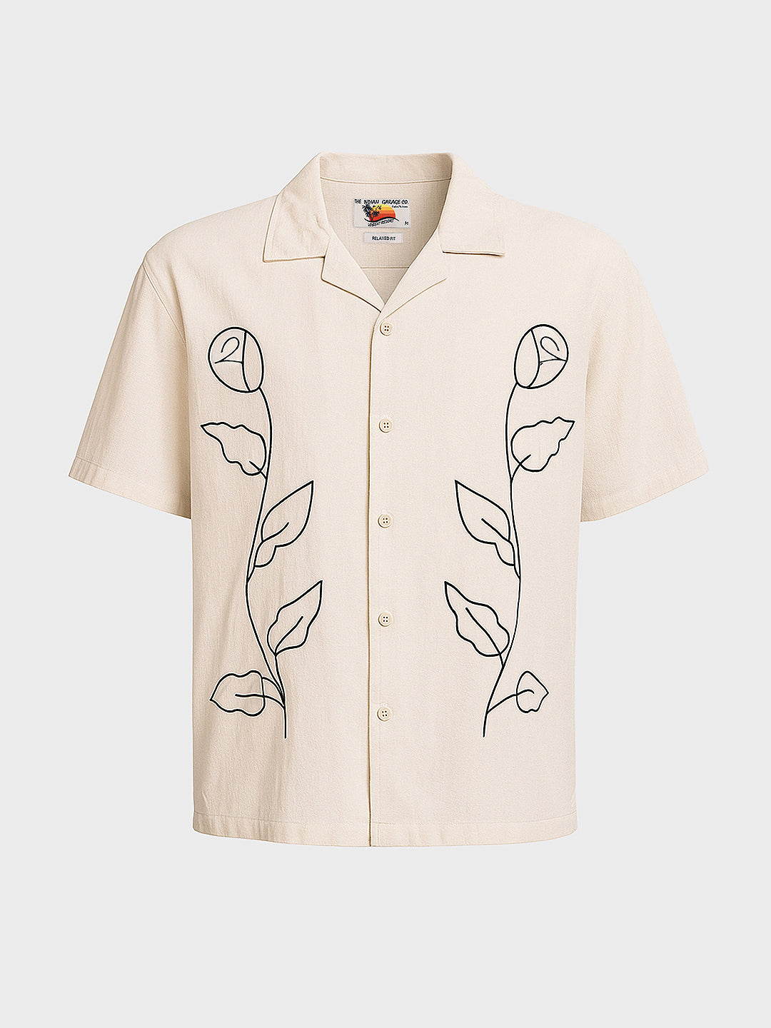 Men's Cream Relaxed Fit Embroided Resort Wear Shirt
