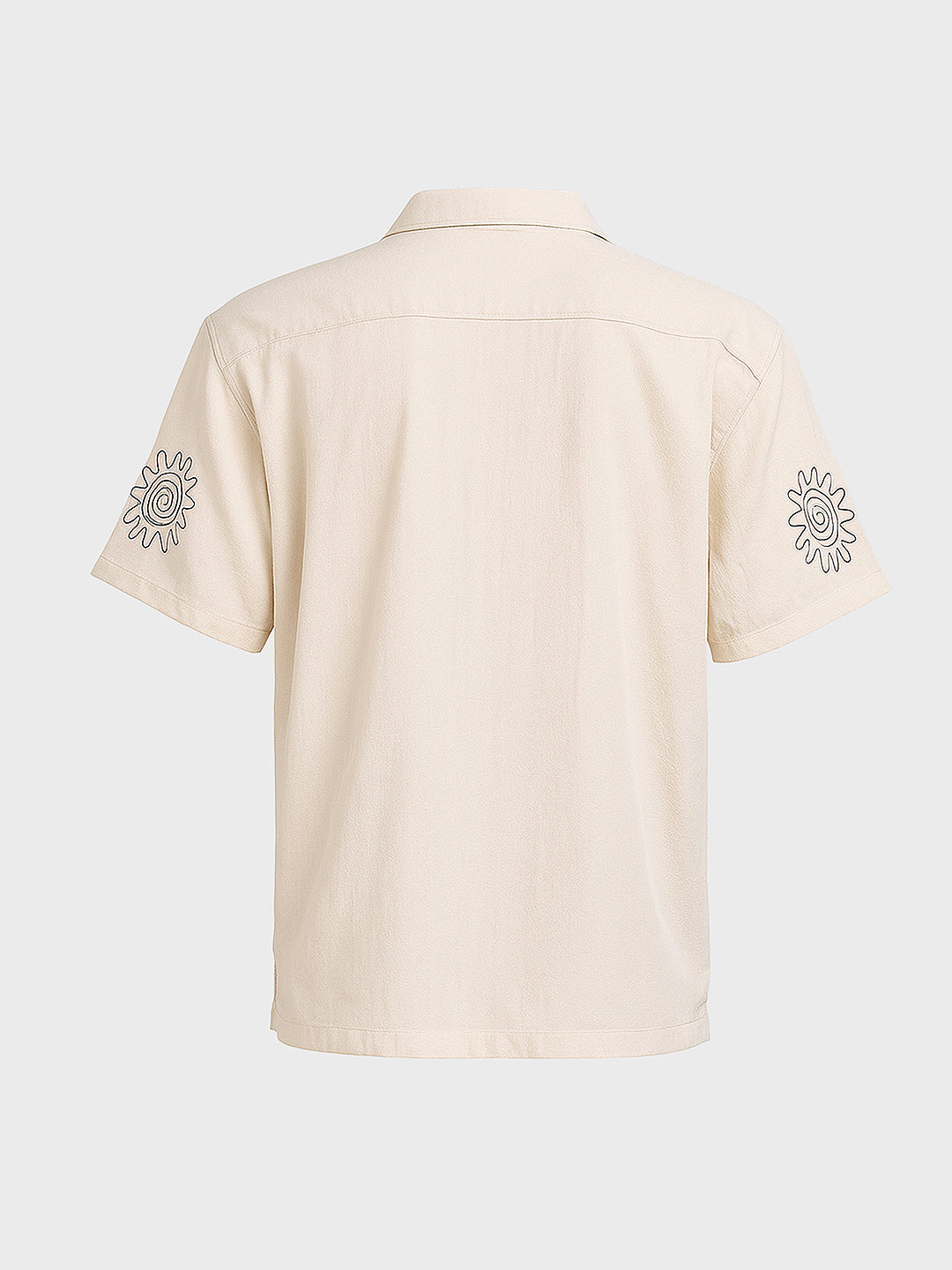 Men's Cream Relaxed Fit Embroided Resort Wear Shirt