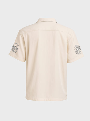 Men's Cream Relaxed Fit Embroided Resort Wear Shirt