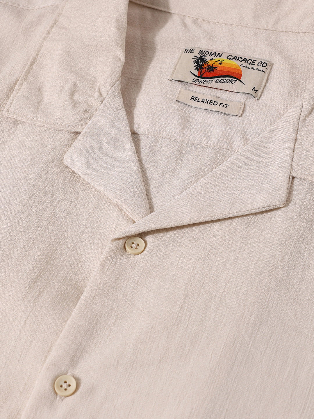 Men's Cream Relaxed Fit Embroided Resort Wear Shirt