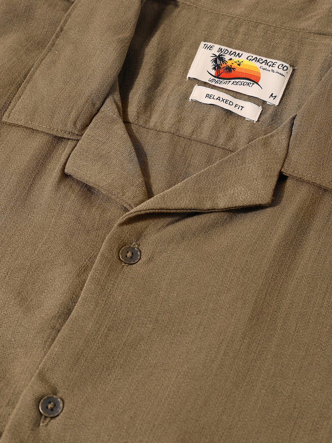 Men's Olive Relaxed Fit Embroided Resort Wear Shirt