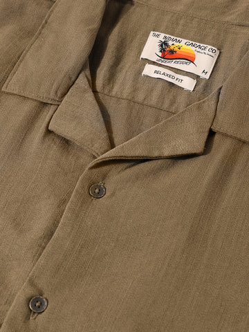 Men's Olive Relaxed Fit Embroided Resort Wear Shirt