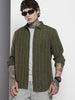 Men's Olive Slim Fit Striped Casual Shirt