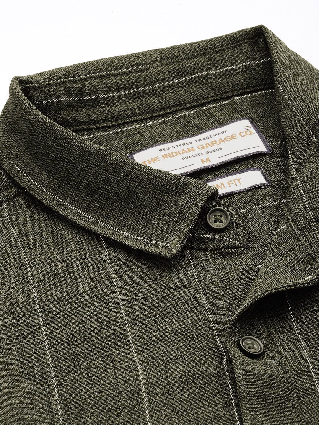 Men's Olive Slim Fit Striped Casual Shirt