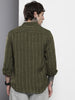 Men's Olive Slim Fit Striped Casual Shirt