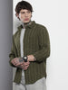 Men's Olive Slim Fit Striped Casual Shirt