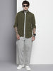 Men's Olive Slim Fit Striped Casual Shirt