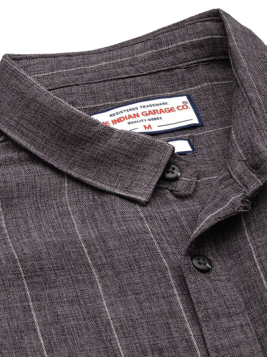 Men's Grey Slim Fit Striped Casual Shirt