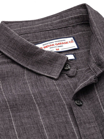 Men's Grey Slim Fit Striped Casual Shirt