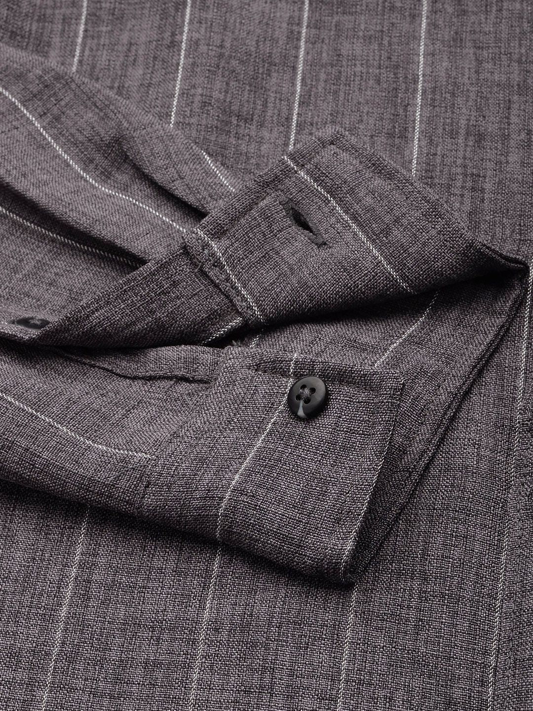 Men's Grey Slim Fit Striped Casual Shirt