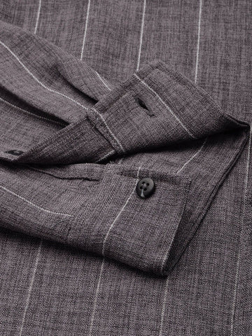 Men's Grey Slim Fit Striped Casual Shirt