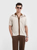 Men's Cream Oversized Fit Textured Flat Knit Shirt