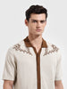 Men's Cream Oversized Fit Textured Flat Knit Shirt
