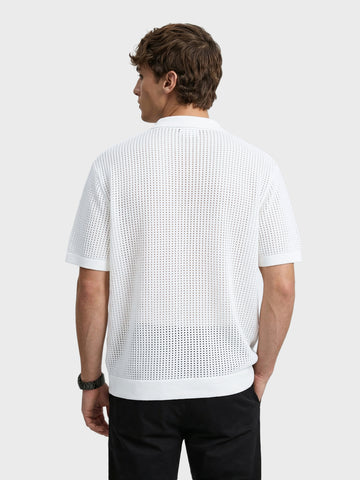 Men's White Oversized Fit Flat Knit Textured Shirt