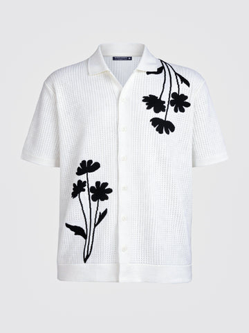 Men's White Oversized Fit Flat Knit Textured Shirt