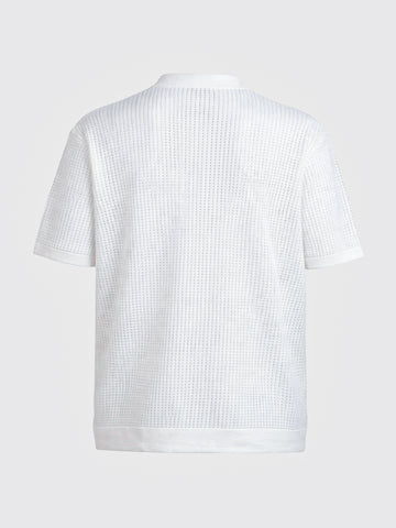 Men's White Oversized Fit Flat Knit Textured Shirt