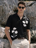 Men's Black Oversized Fit Flat Knit Embroidered Shirt