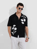 Men's Black Oversized Fit Flat Knit Textured Shirt