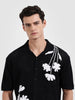 Men's Black Oversized Fit Flat Knit Textured Shirt