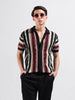Men's Black Slim Fit Textured Flat Knit Shirt