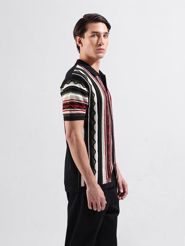 Men's Black Slim Fit Textured Flat Knit Shirt