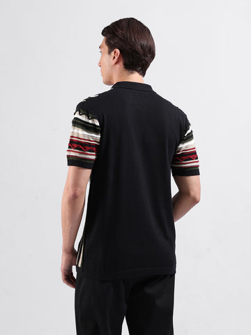 Men's Black Slim Fit Textured Flat Knit Shirt