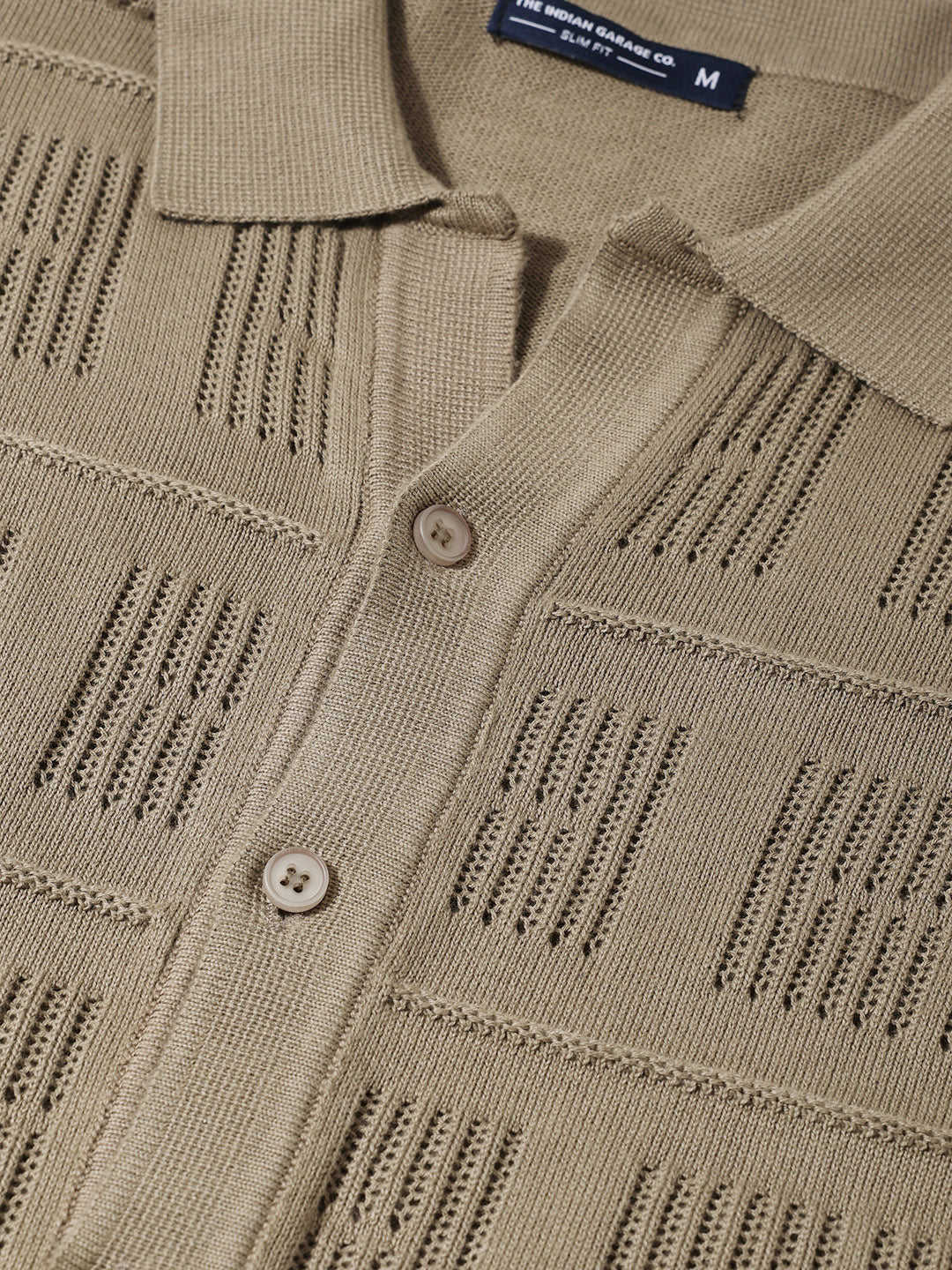 Men's Khaki Slim Fit Flat Knit Textured Shirt