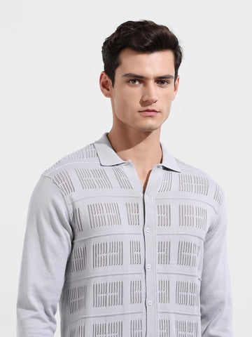 Men's Grey Slim Fit Flat Knit Textured Shirt