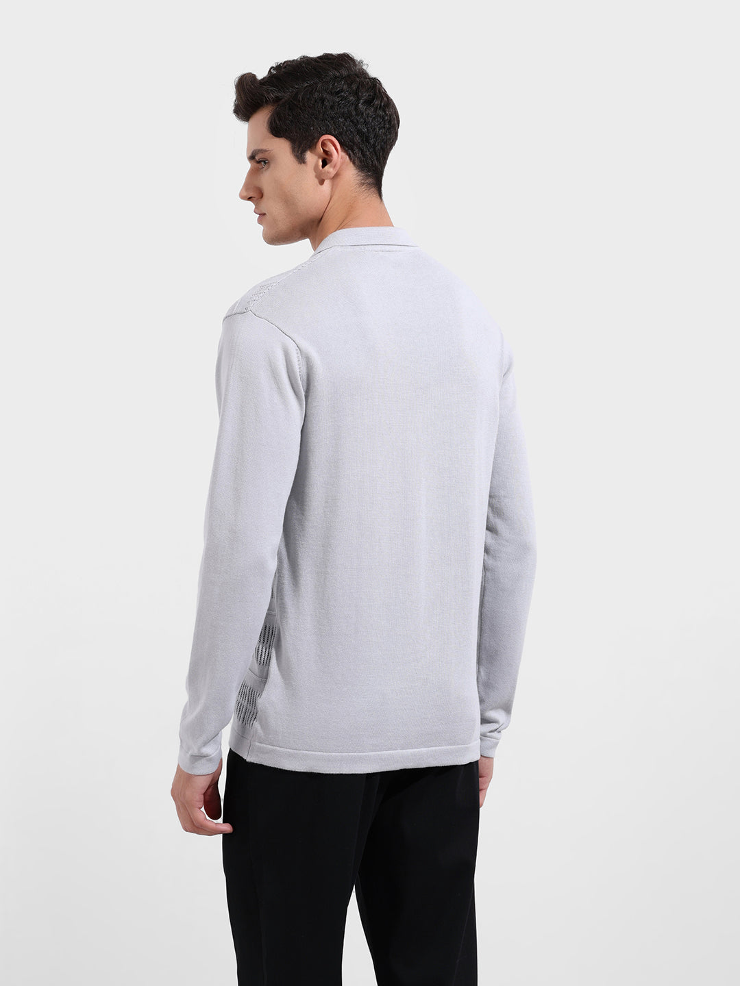 Men's Grey Slim Fit Flat Knit Textured Shirt