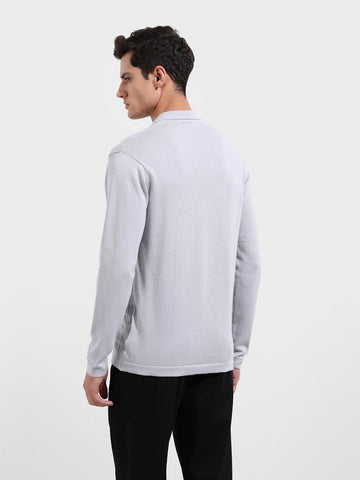Men's Grey Slim Fit Flat Knit Textured Shirt