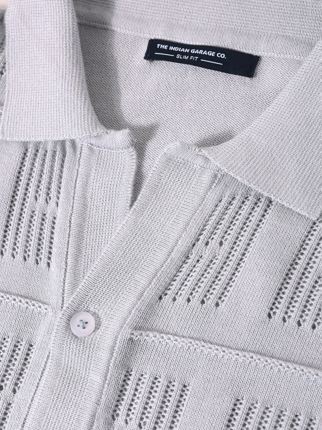 Men's Grey Slim Fit Flat Knit Textured Shirt