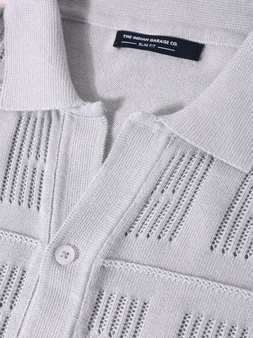 Men's Grey Slim Fit Flat Knit Textured Shirt